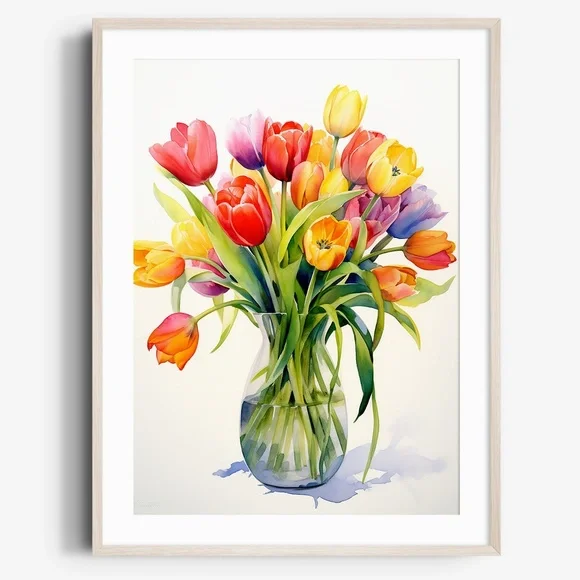Watercolor Tulips Wall Art Illustration Print Poster Unframed - Picture 1 of 5